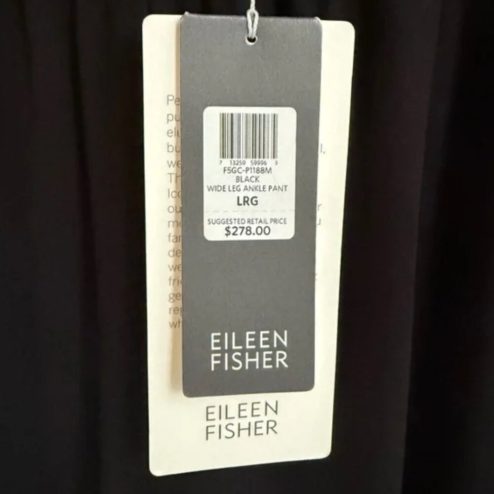 NWT Eileen Fisher Black Silk Georgette Crepe Wide Leg Ankle Pant L - Picture 4 of 5